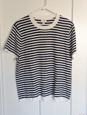 J Crew Factory With Linen Stripe Crew Neck Short Sleeve - Navy and White sz XXL